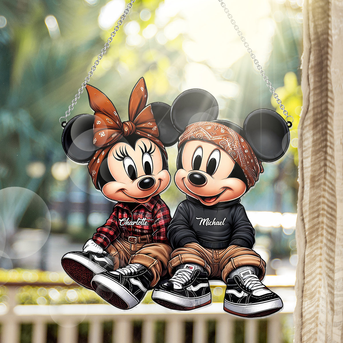 Chicano Mouse Couple - Personalized Mouse Window Hanging Suncatcher Ornament