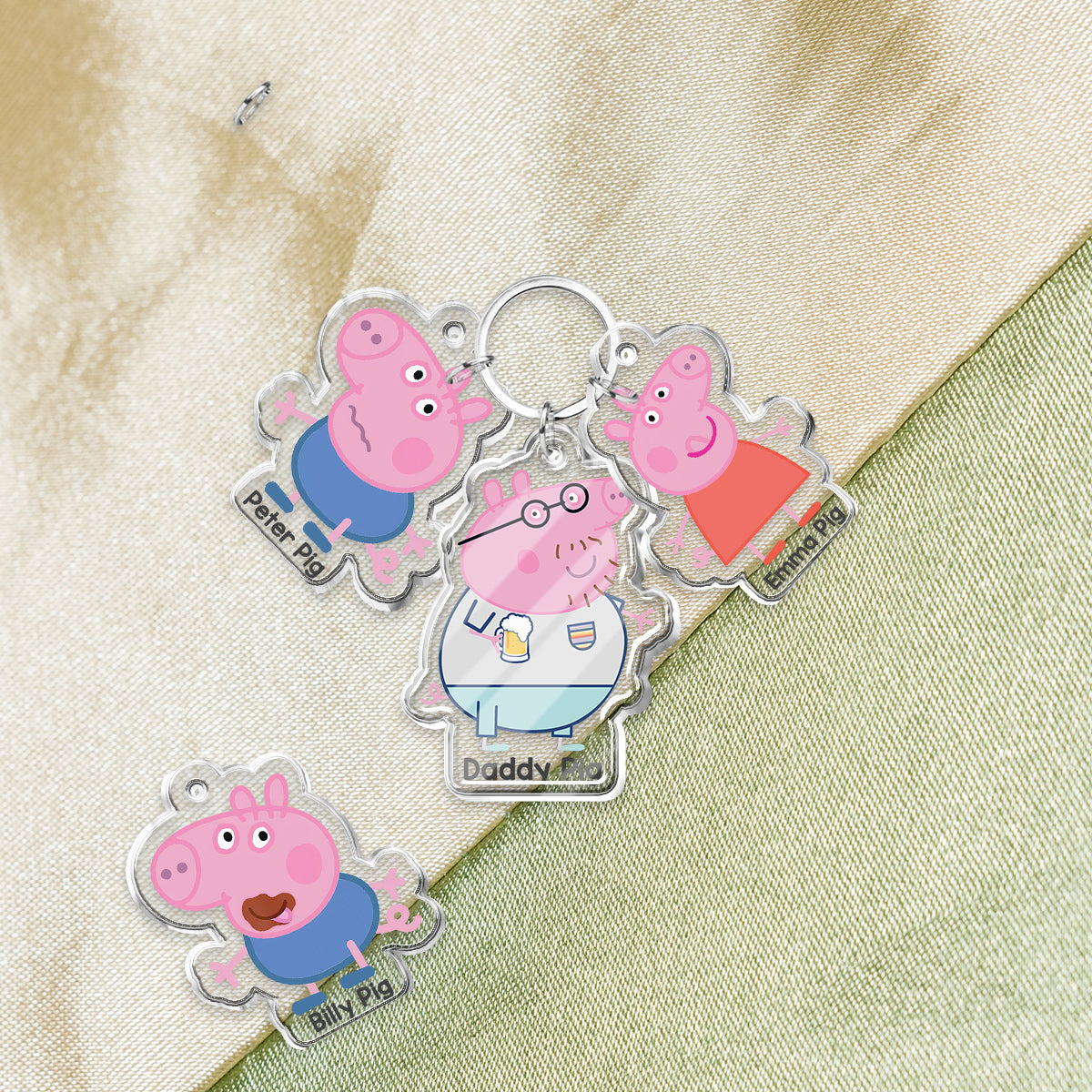 Daddy Pig - Personalized Pink Pig Keychain with Charms
