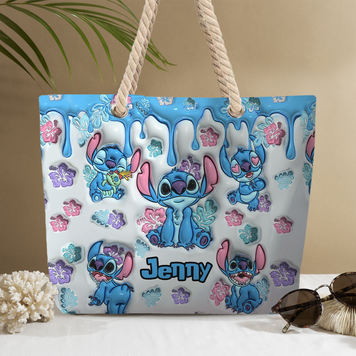 Ohana Blue Summer Vibe Inflated - Personalized Ohana Beach Bag