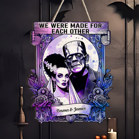 The Green Monster And Bride, We Were Made For Each Other - Personalized Couple Custom Shaped Wood Sign