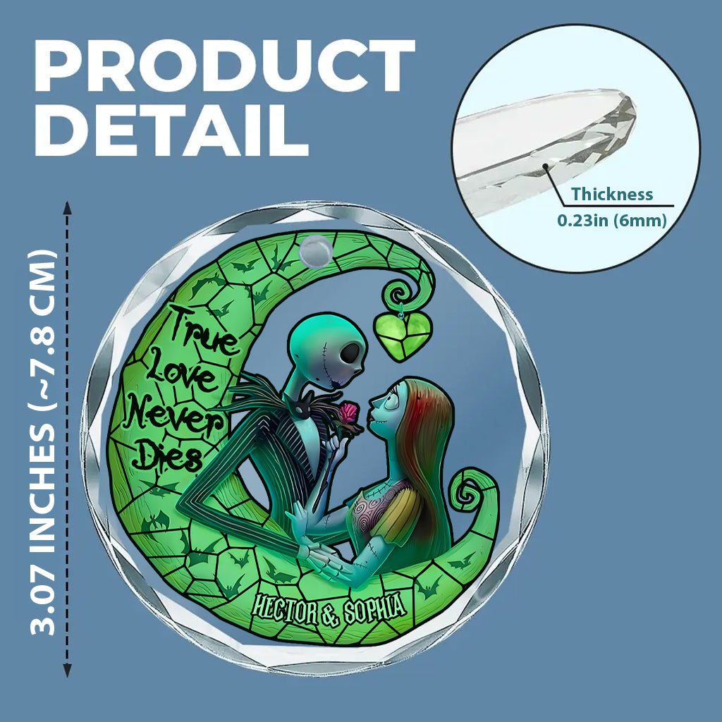 True Love Never Dies - Personalized Nightmare Round Shaped Glass Ornament