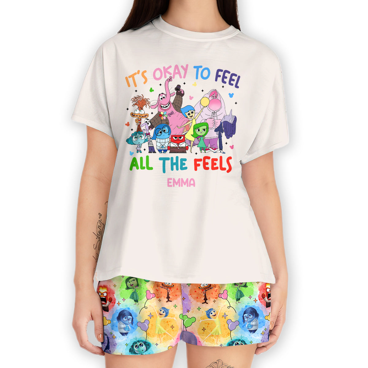 It's Ok To Feel All The Feels - Personalized Inside Out All Over Shirt & Women Shorts