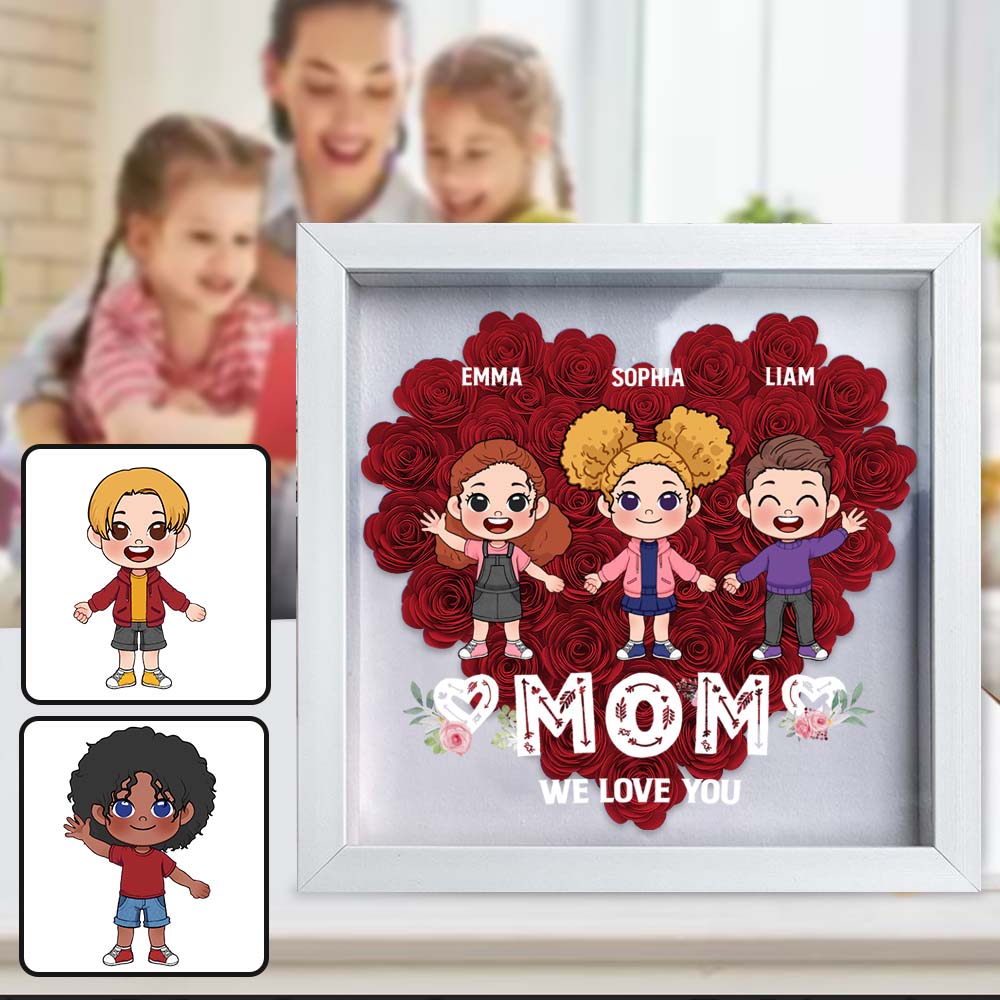 Mom We Love You - Personalized Mother Flower Shadow Box