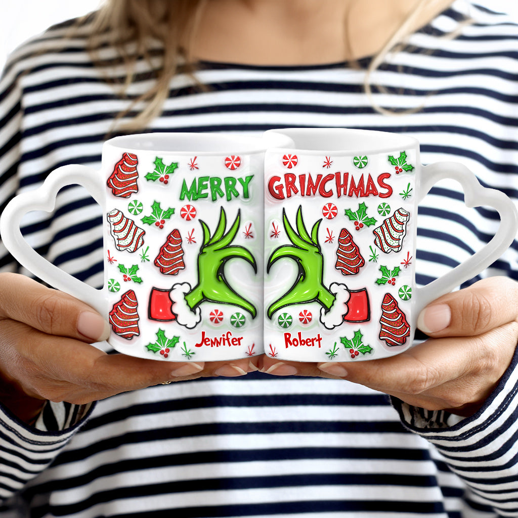 Merry Christmas - Personalized Couple Matching Heart Handle Mug
