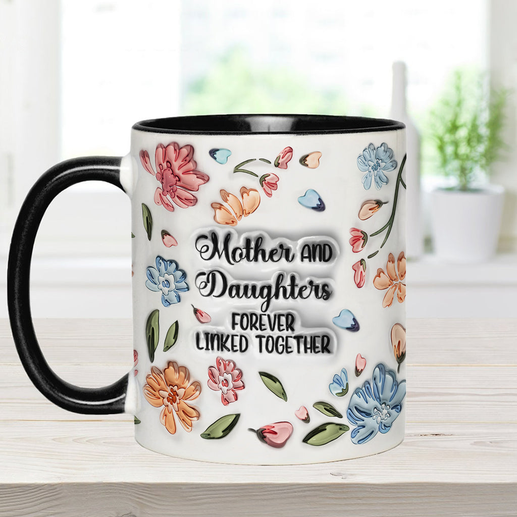 Mother And Daughters Sons Children Forever Linked Together Floral Inflated - Personalized Mother Accent Mug