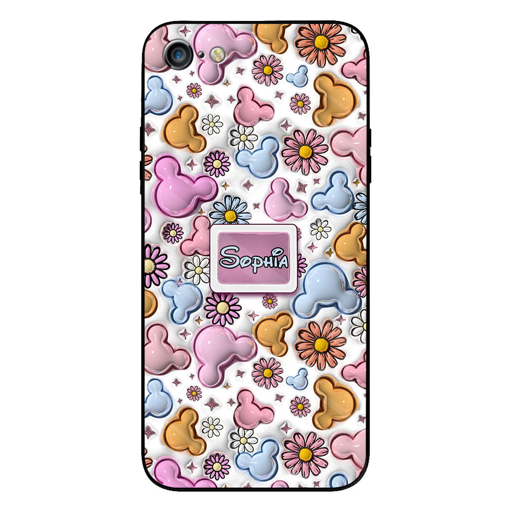 Cute Mouse Ears Floral Style - Personalized Mouse Clear Phone Case