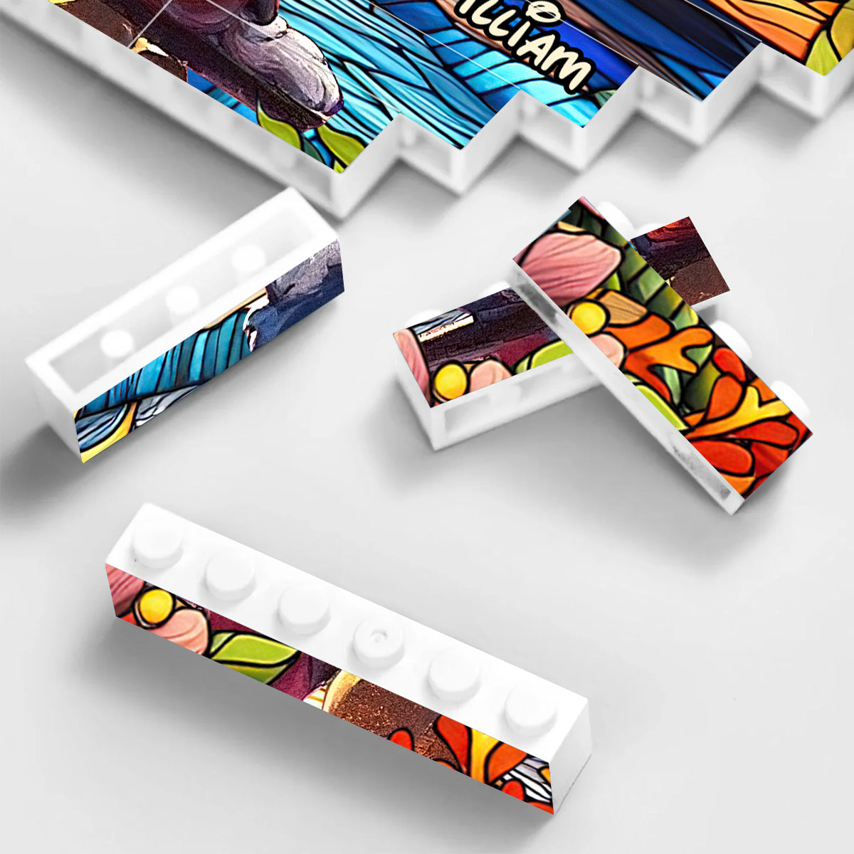 Sunset Colorful Couple - Personalized Mouse Heart Building Brick Blocks Printed On Both Sides