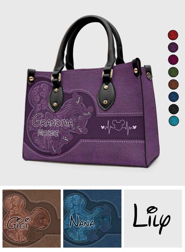 Grandma's Heart Mouse Ears - Personalized Mouse Leather Handbag