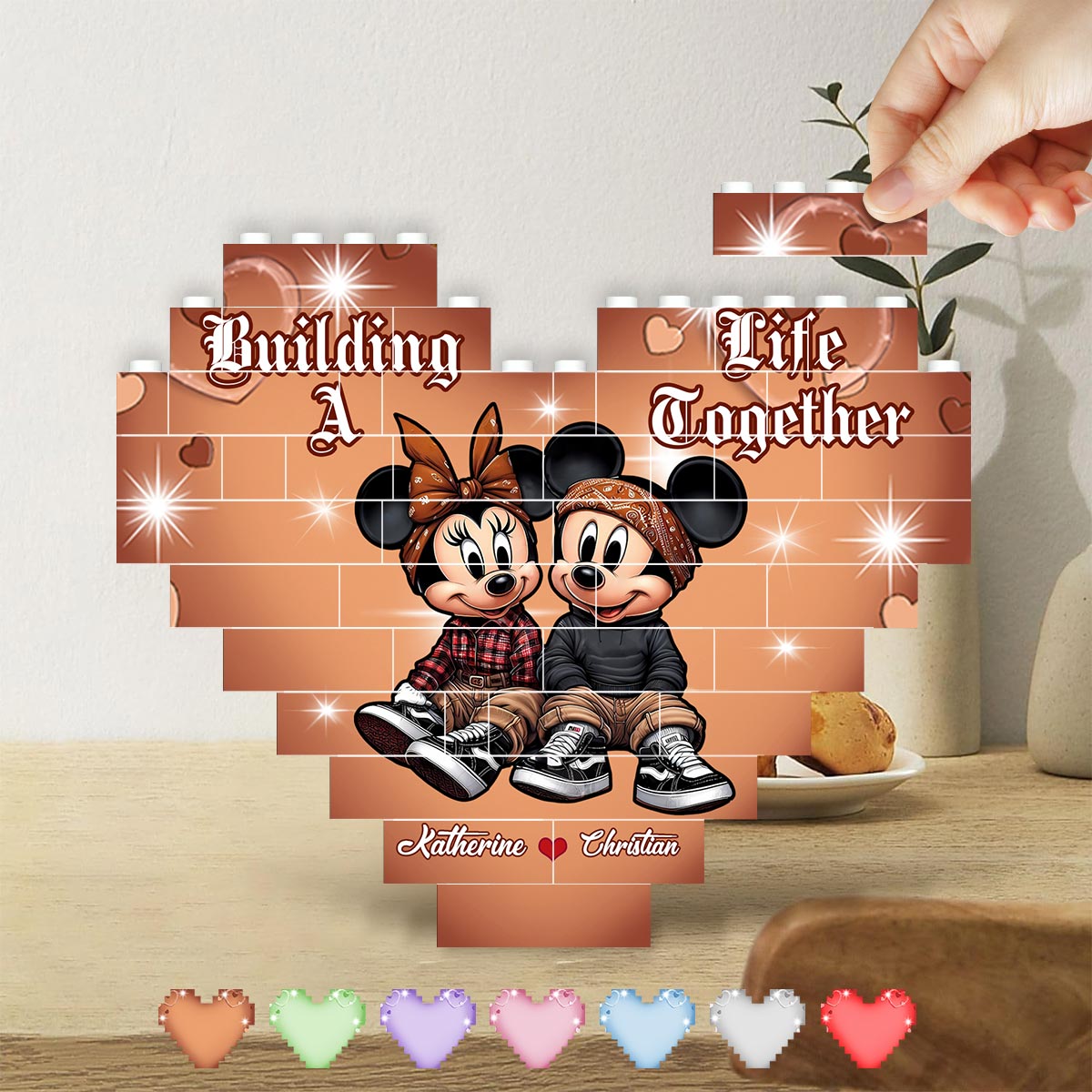 Buiding A Life Together - Personalized Mouse Heart Building Brick Blocks Printed On Both Sides