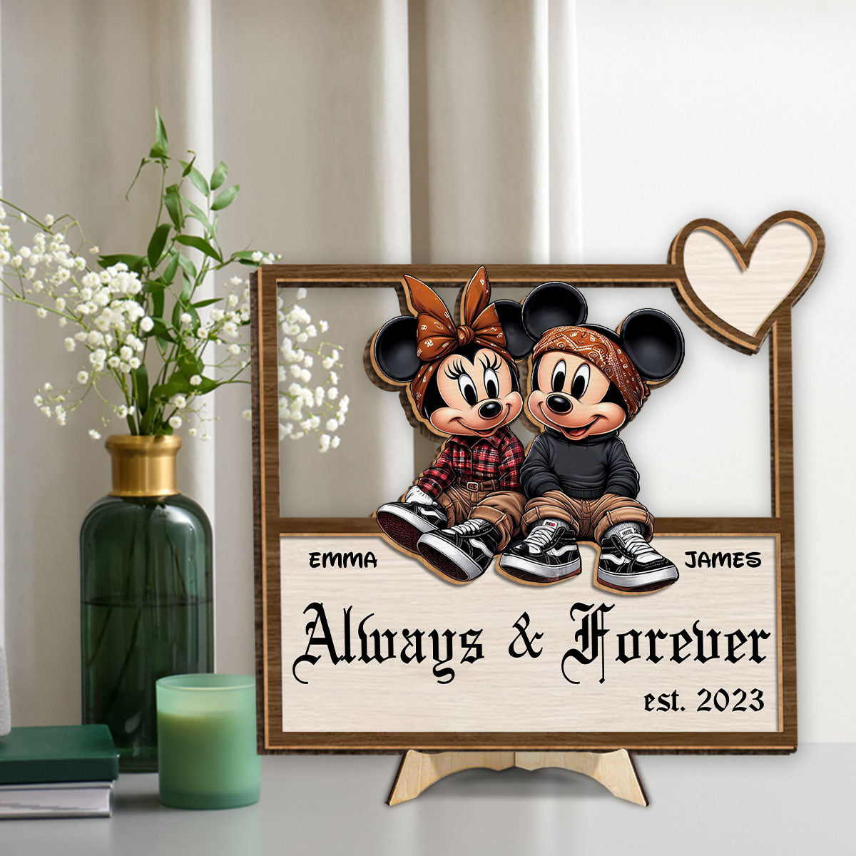 Always And Forever Chicano Mouse Ears - Personalized Mouse 2 Layered Wood Sign / Wood Plaque