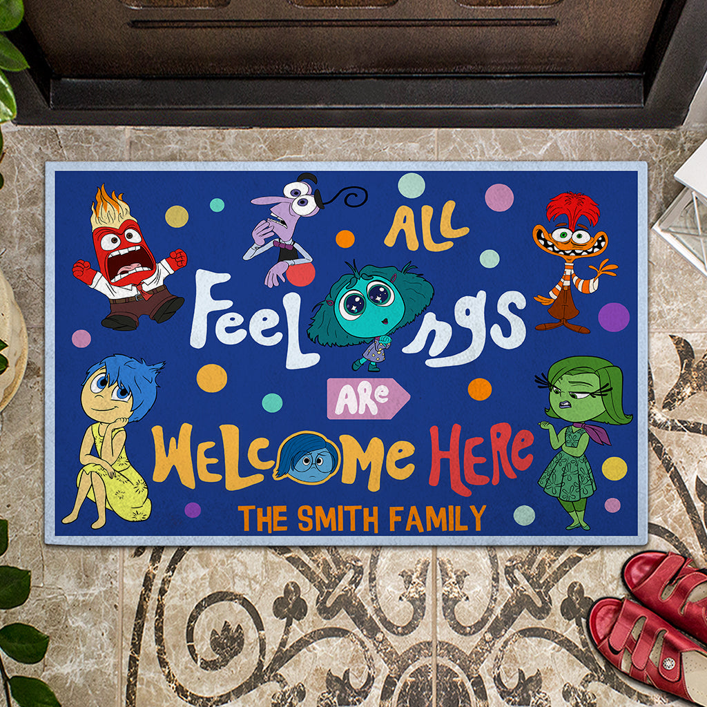 All Feelings Are Welcome Here - Personalized Doormat
