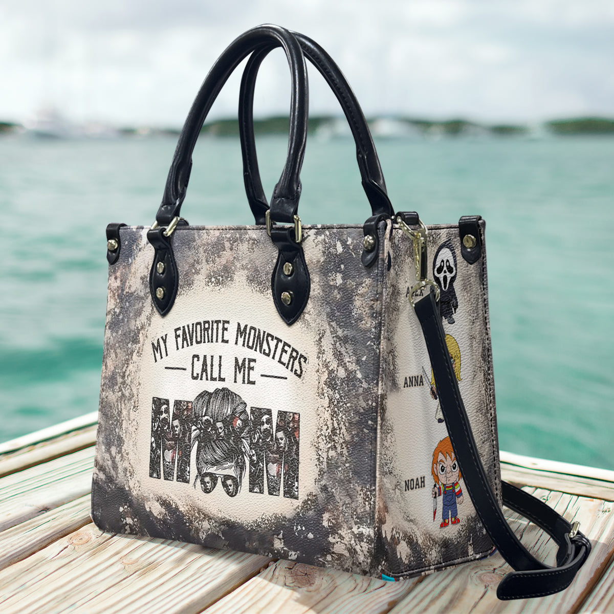 My Favorite Monsters Call Me Mom - Personalized Mother Leather Handbag
