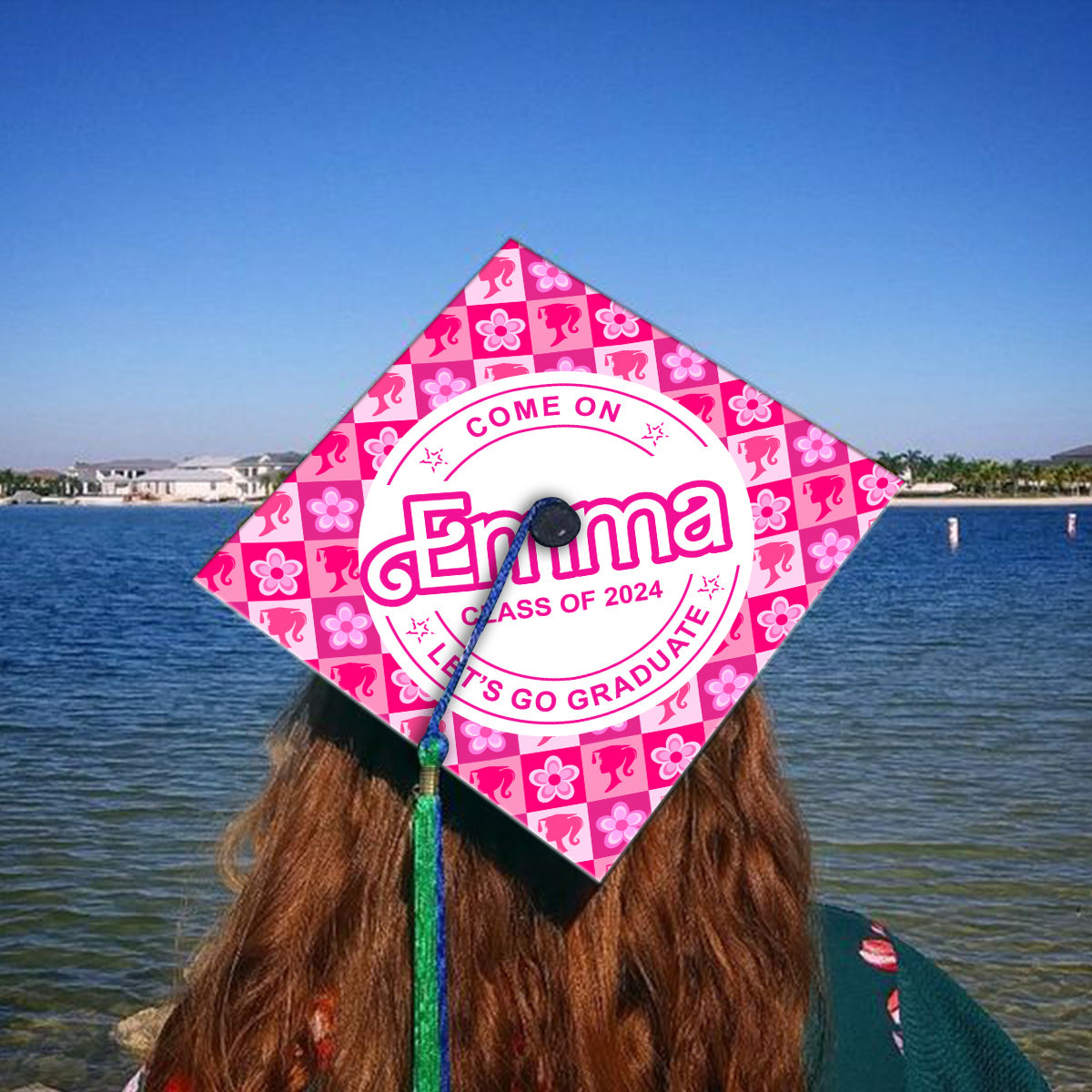 Come One Senior Let's Go Graduate Pink Doll Themed - Personalized Graduation Cap Topper