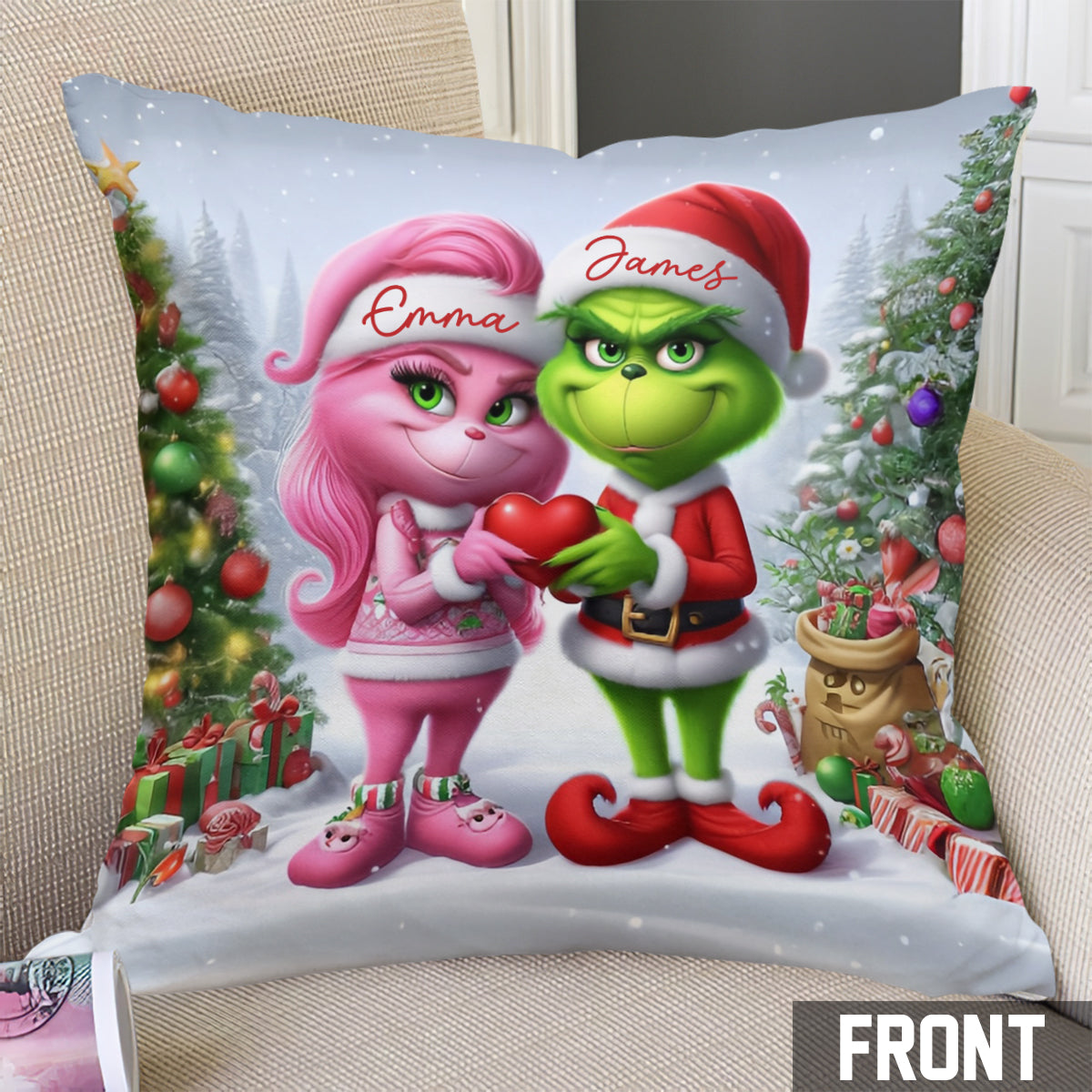 Merry Grinchmas - Personalized Stole Christmas Throw Pillow