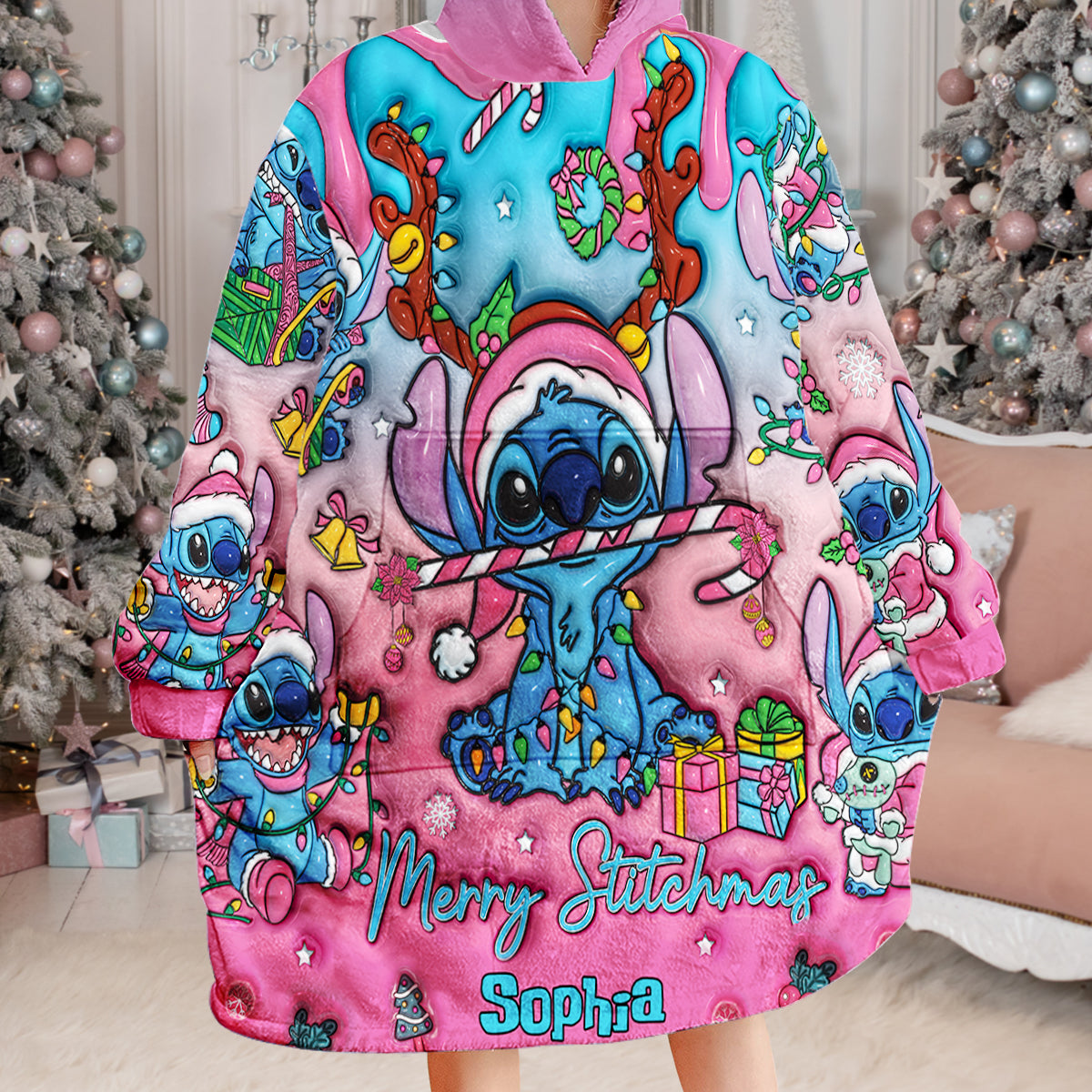 Merry Stitchmas - Personalized Ohana Blanket Hoodie