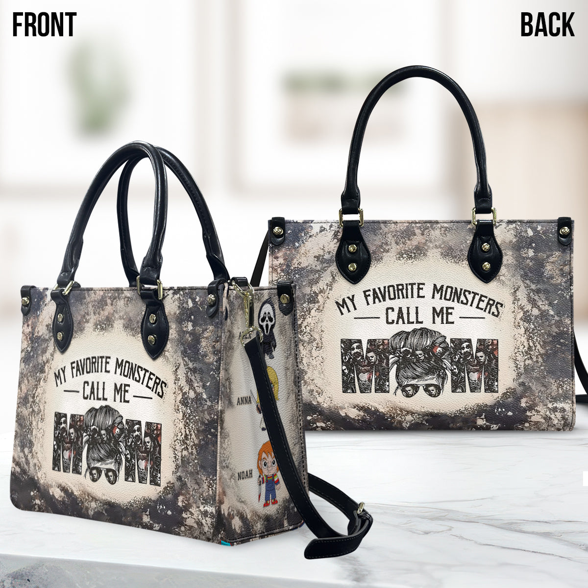 My Favorite Monsters Call Me Mom - Personalized Mother Leather Handbag