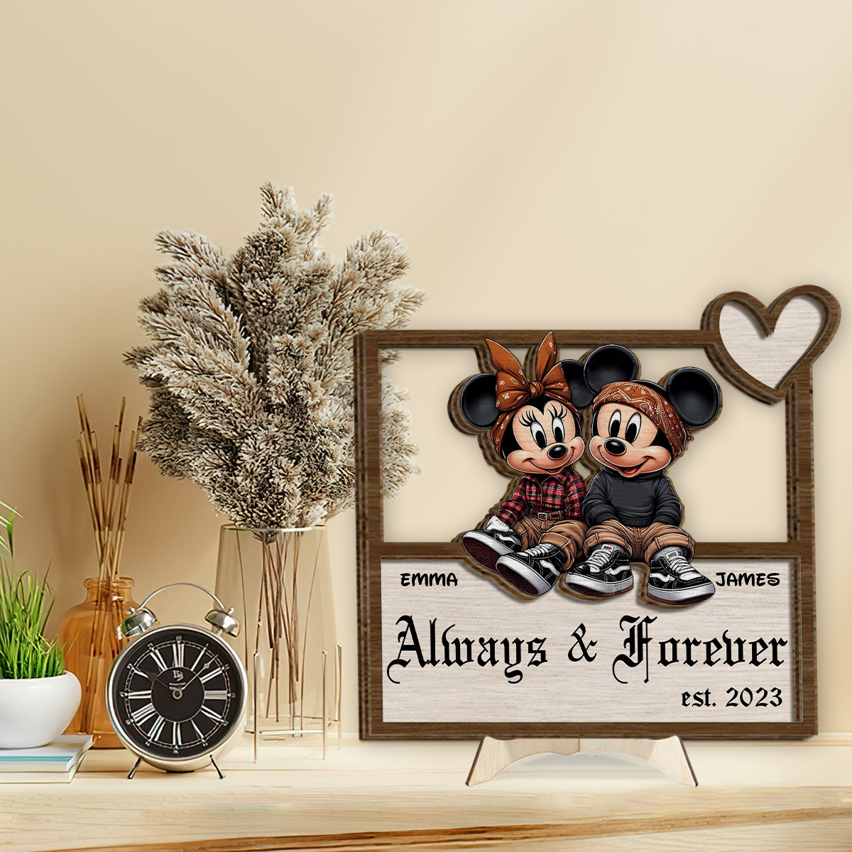 Always And Forever Chicano Mouse Ears - Personalized Mouse 2 Layered Wood Sign / Wood Plaque