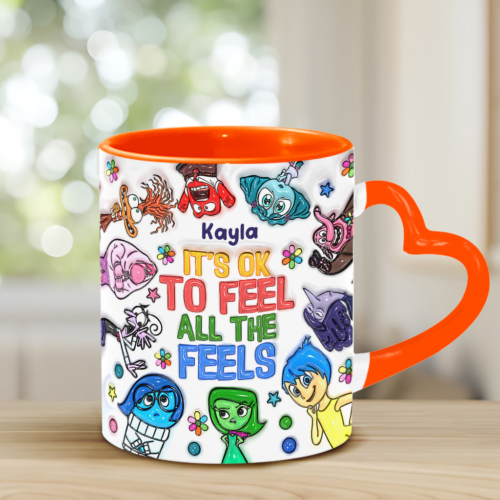 It's Ok To Feel All The Feels - Personalized Heart Handle Mug