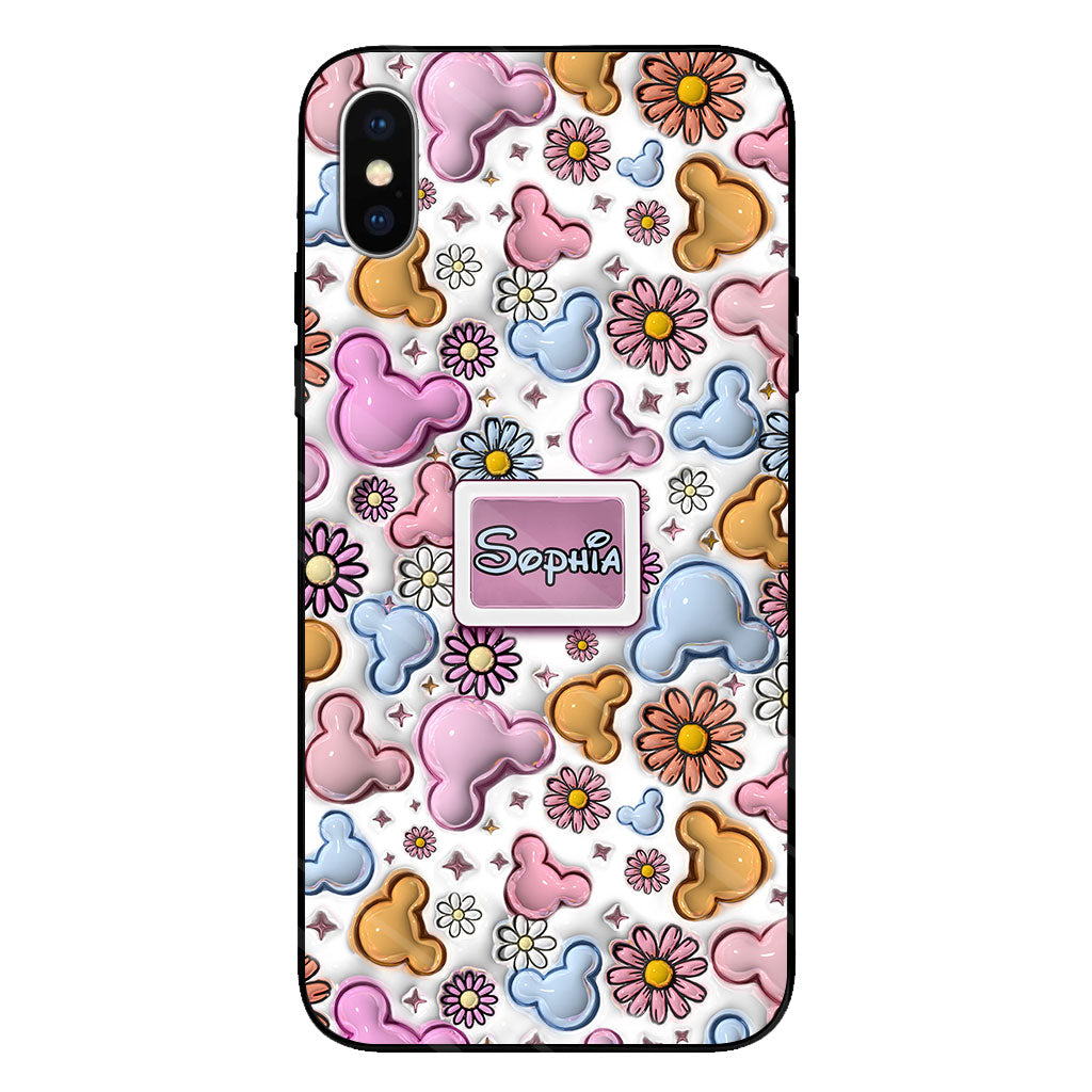 Cute Mouse Ears Floral Style - Personalized Mouse Clear Phone Case