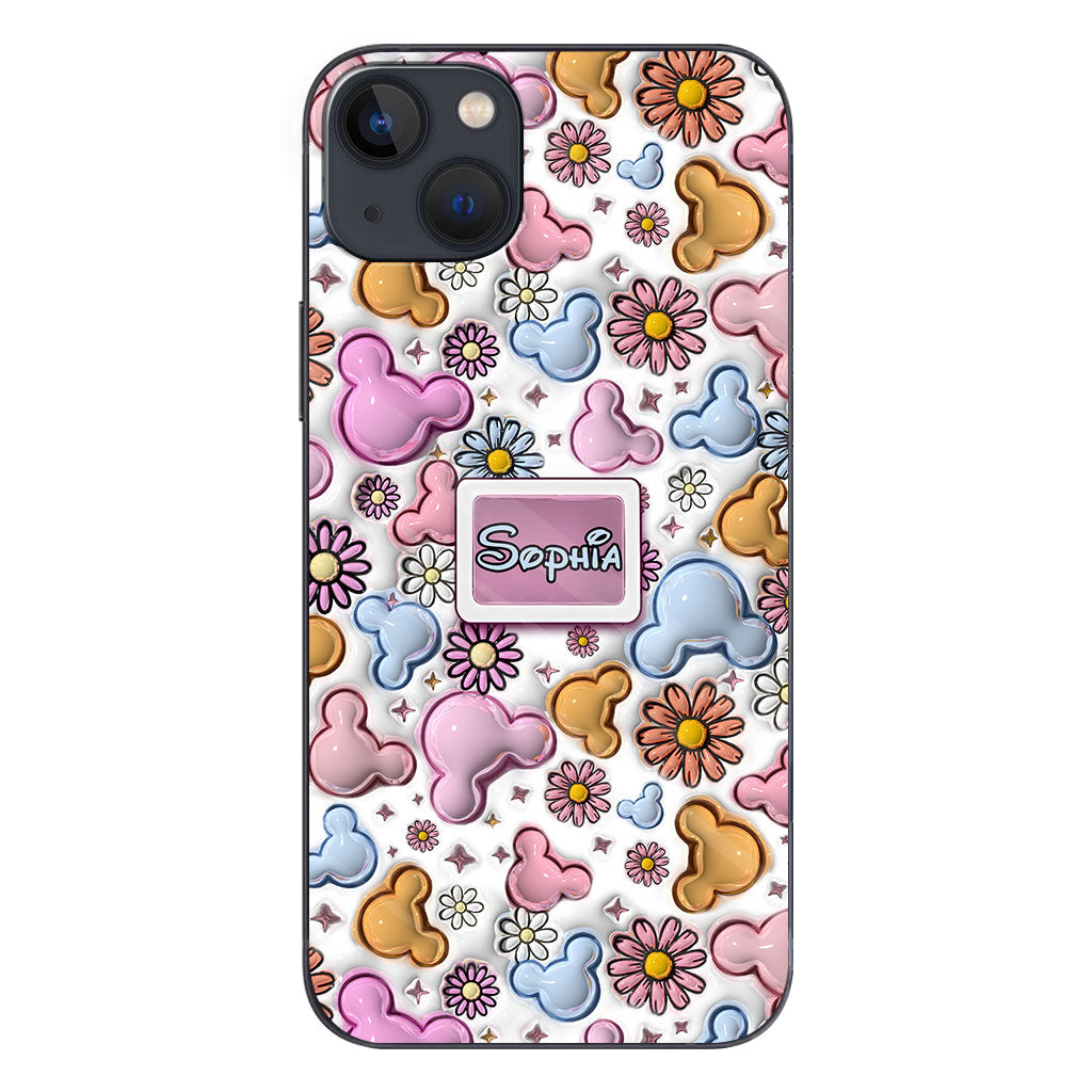 Cute Mouse Ears Floral Style - Personalized Mouse Clear Phone Case