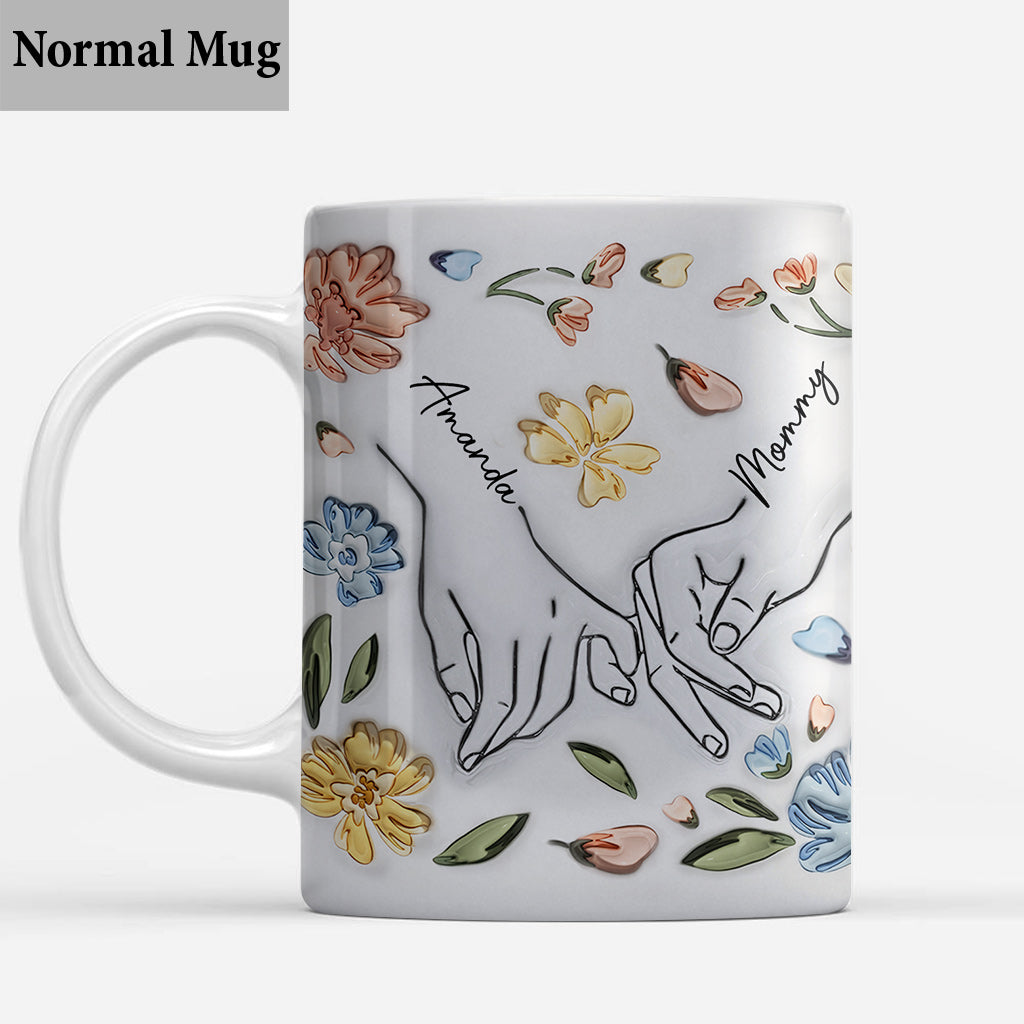 First My Mother Forever My Friend Pastel Floral Line Art Inflated - Personalized Mother Mug