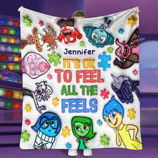 It's Ok To Feel All The Feels - Personalized Autism Awareness Blanket