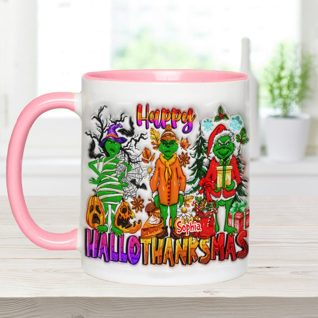 Happy Hallothanksmas - Personalized Stole Christmas Accent Mug