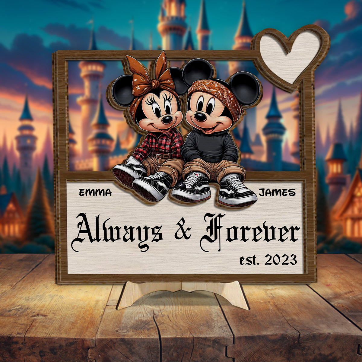 Always And Forever Chicano Mouse Ears - Personalized Mouse 2 Layered Wood Sign / Wood Plaque