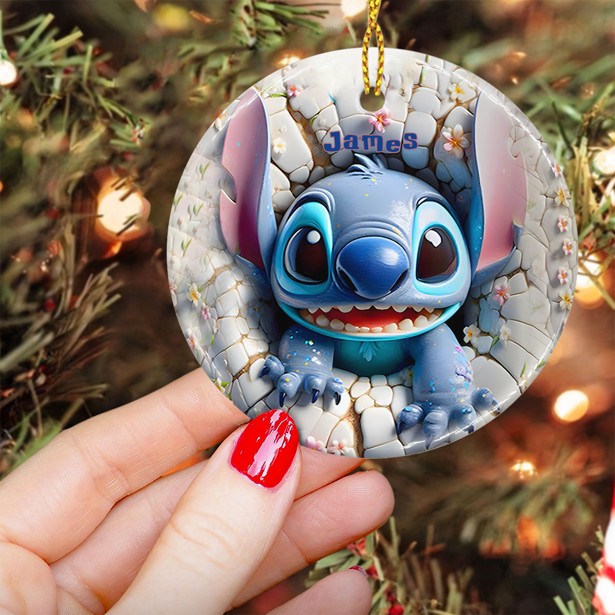 Merry Stitchmas - Personalized Ohana Ceramic Circle Ornament
