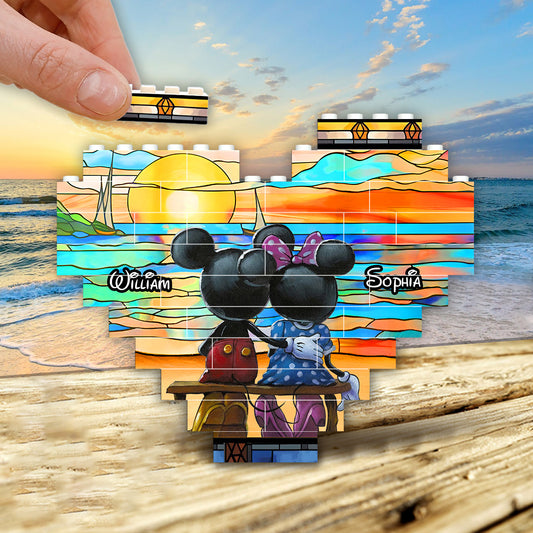 Beautiful Sunset - Personalized Mouse Heart Building Brick Blocks Printed On Both Sides