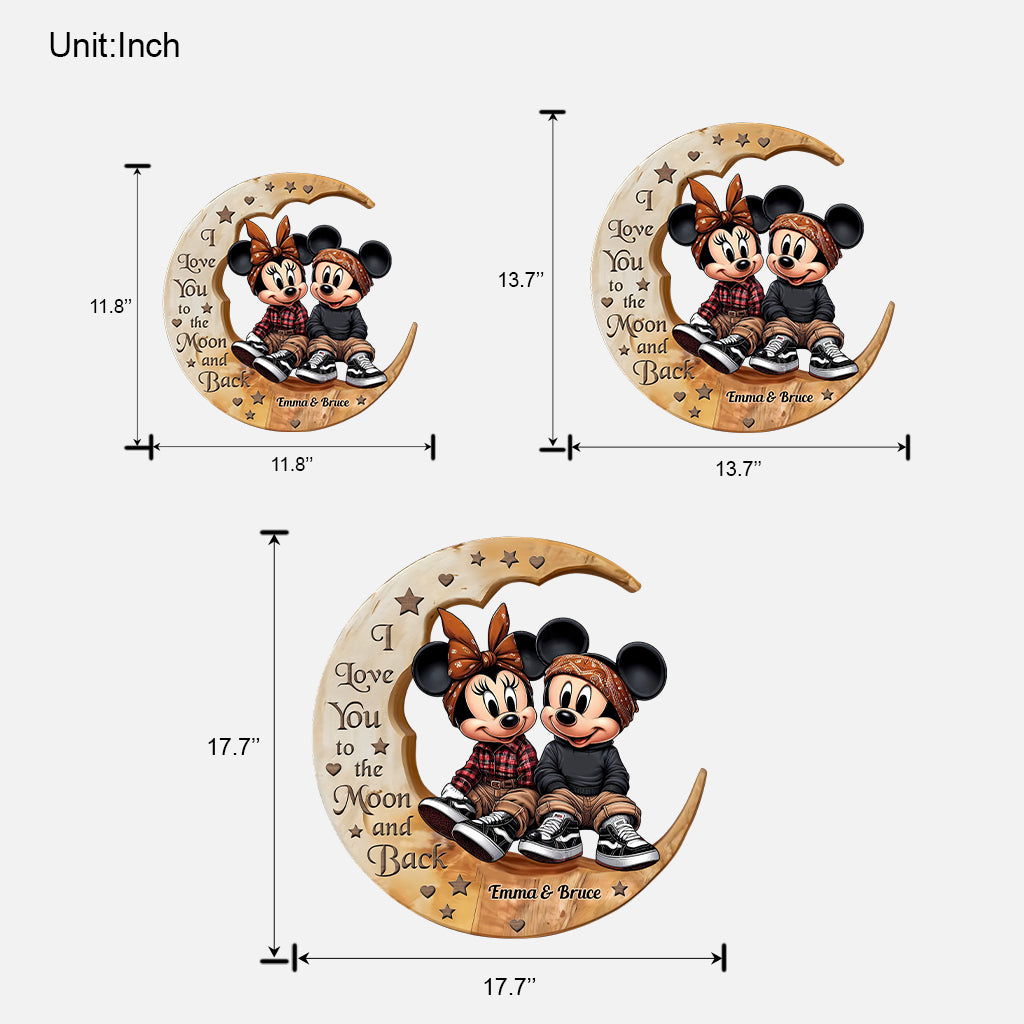 I Love You To The Moon - Personalized Mouse Custom Shaped Wood Sign