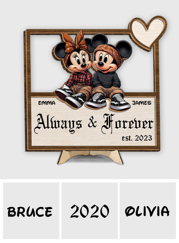 Always And Forever Chicano Mouse Ears - Personalized Mouse 2 Layered Wood Sign / Wood Plaque