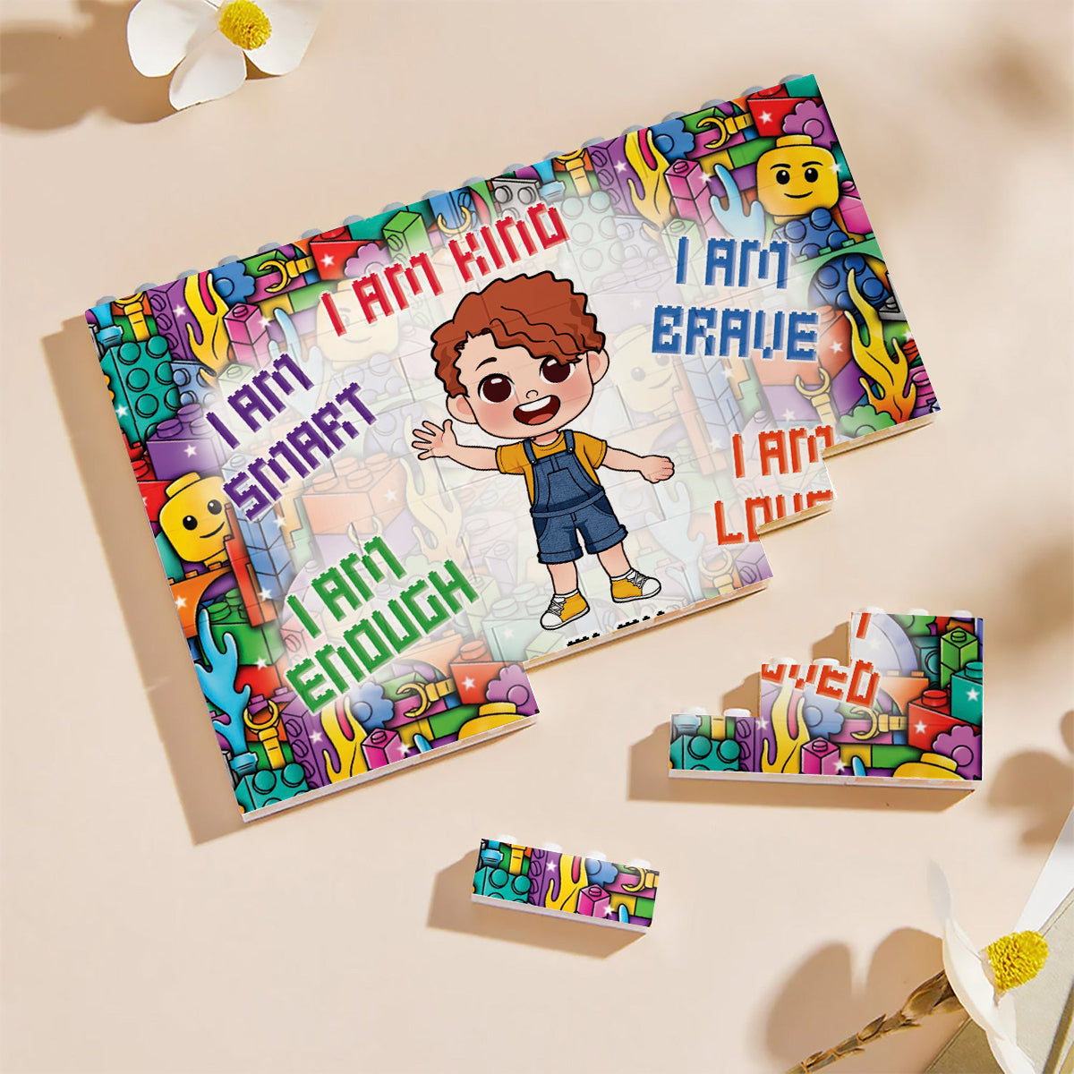 I Am Kind, I Am Brave - Personalized Kid One-sided Horizontal Rectangle Building Brick Blocks