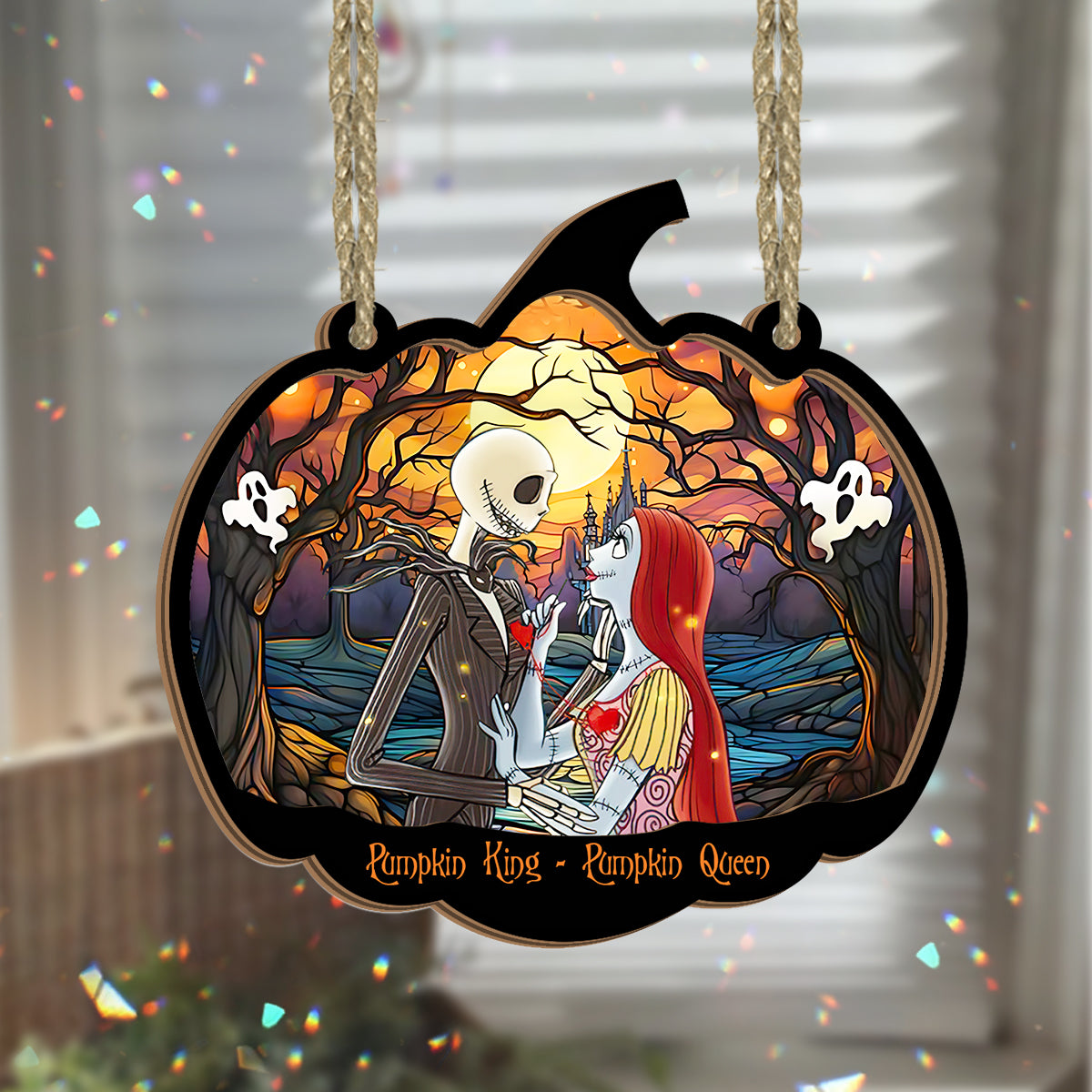 Pumpkin King & His Queen - Personalized Nightmare 2 Layered Window Hanging Suncatcher