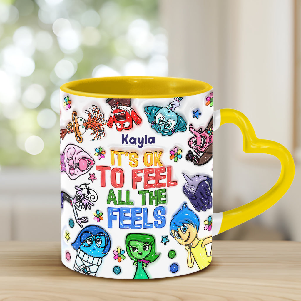 It's Ok To Feel All The Feels - Personalized Heart Handle Mug