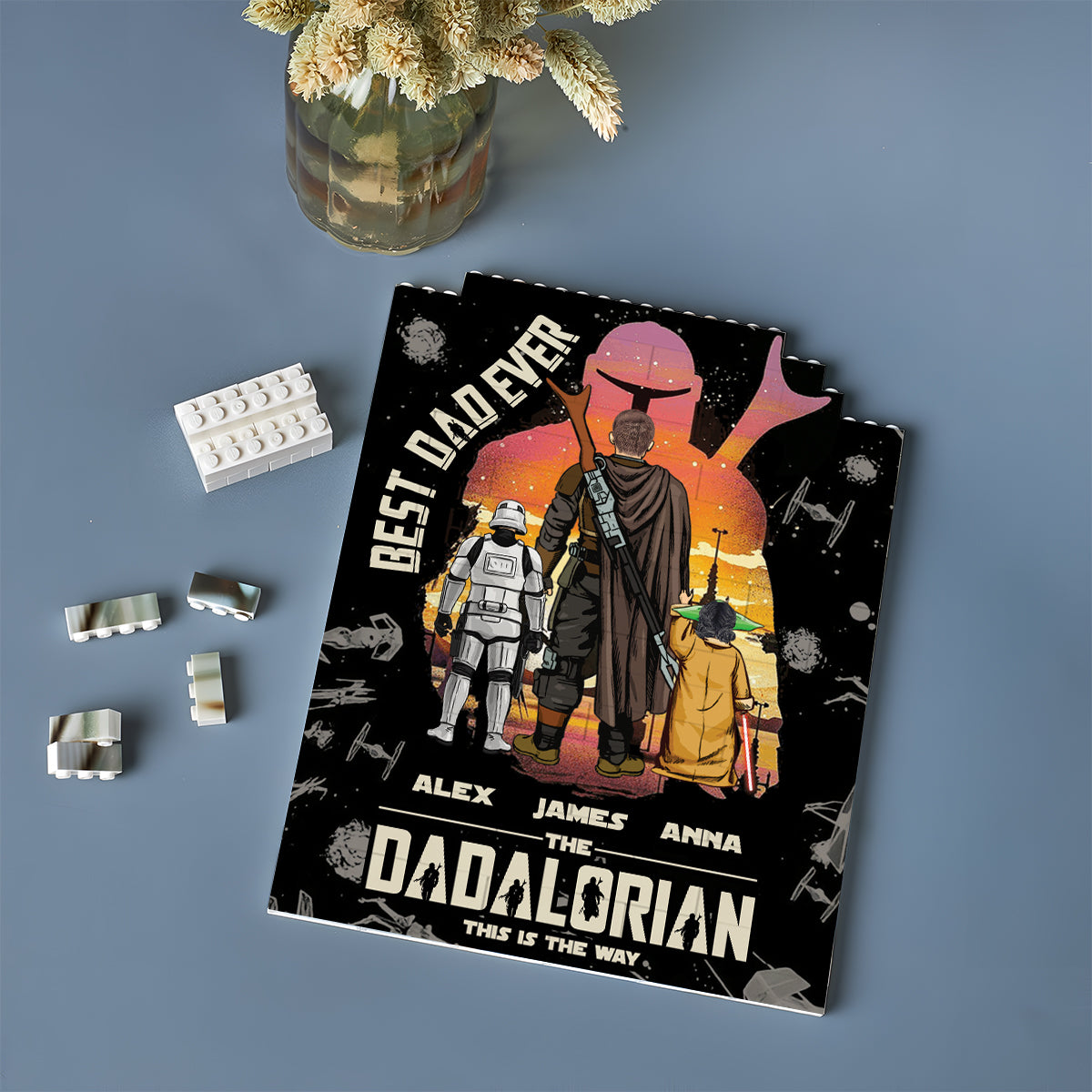 Dadalorian Best Dad Ever - Personalized The Force One-sided Vertical Rectangle Building Brick Blocks