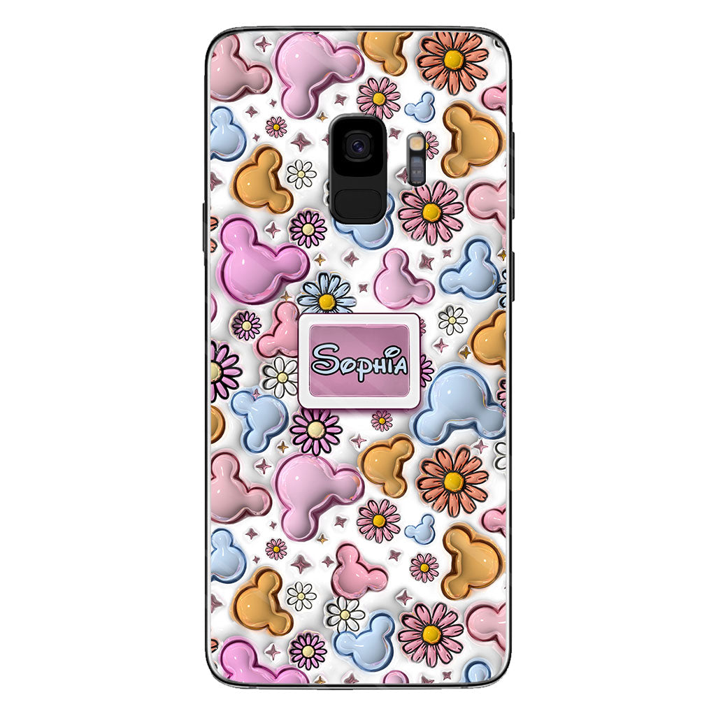 Cute Mouse Ears Floral Style - Personalized Mouse Clear Phone Case