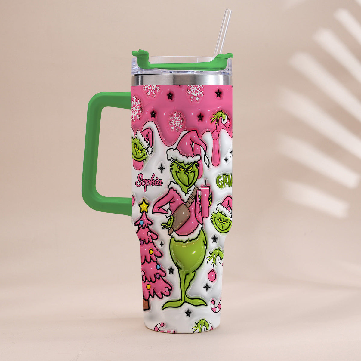 Merry Grinchmas - Personalized Stole Christmas Tumbler With Handle