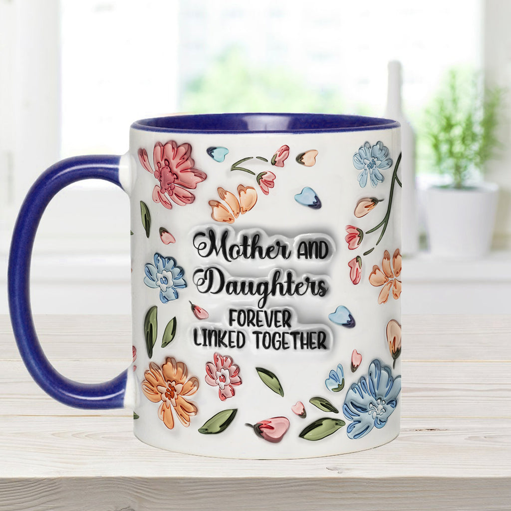 Mother And Daughters Sons Children Forever Linked Together Floral Inflated - Personalized Mother Accent Mug