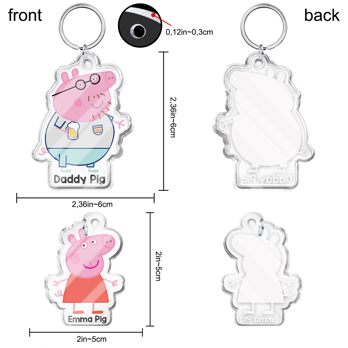 Daddy Pig - Personalized Pink Pig Keychain with Charms