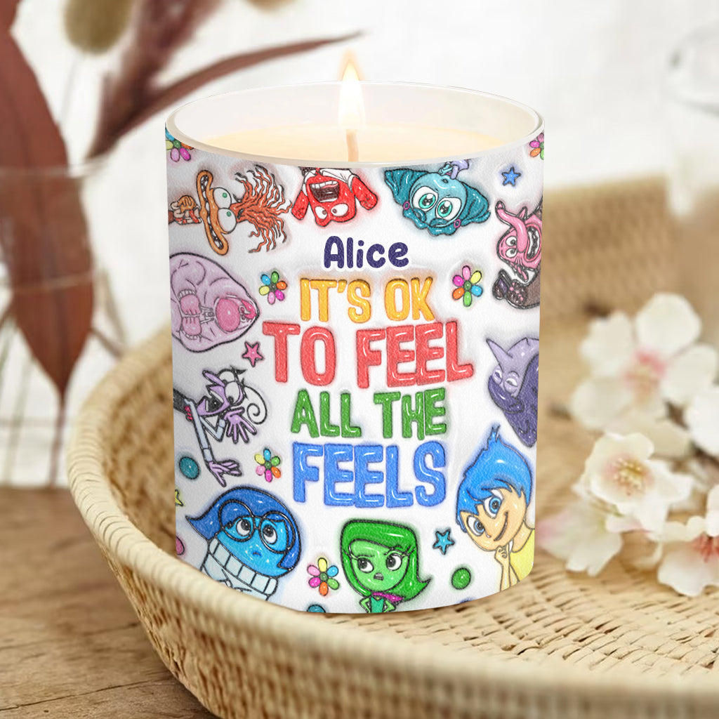 It's Ok To Feel All The Feels - Personalized Candle With Wooden Lid