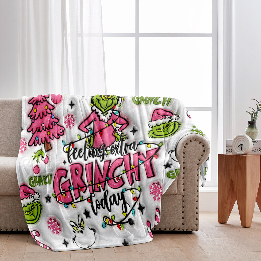 Custom Any Name Feeling Extra Grinchy Today - Personalized Stole Christmas Blanket