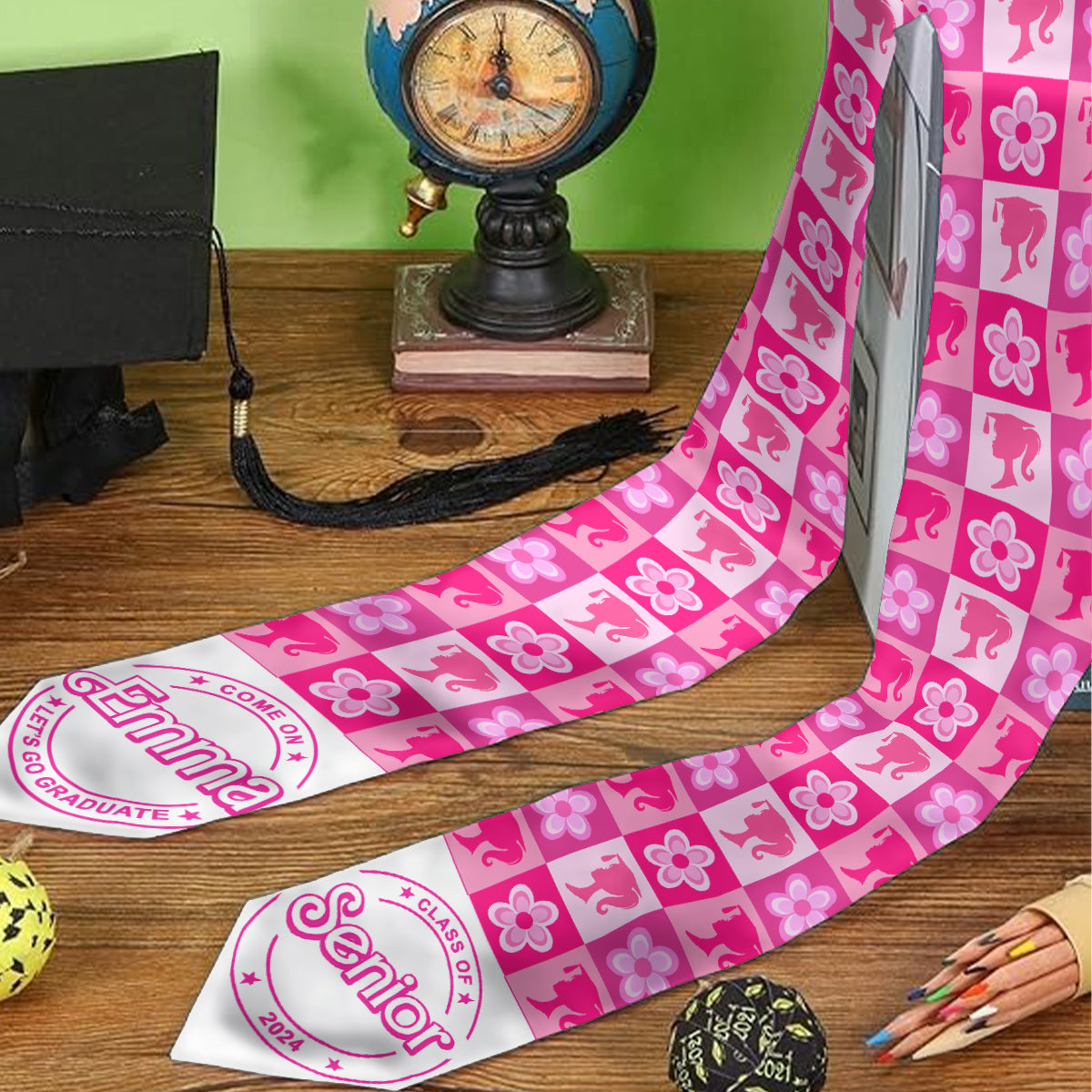 Come One Senior Let's Go Graduate Pink Doll Themed - Personalized Graduation Graduation Stole