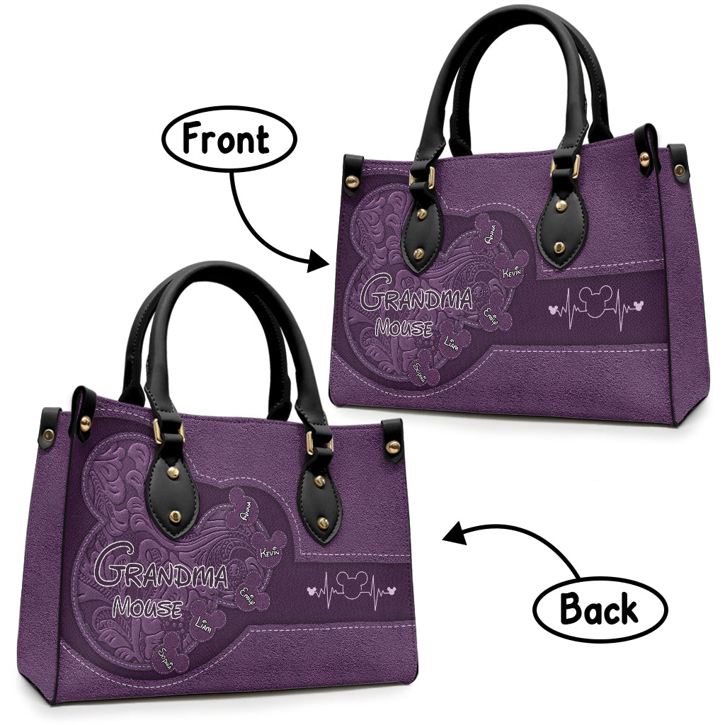 Grandma's Heart Mouse Ears - Personalized Mouse Leather Handbag