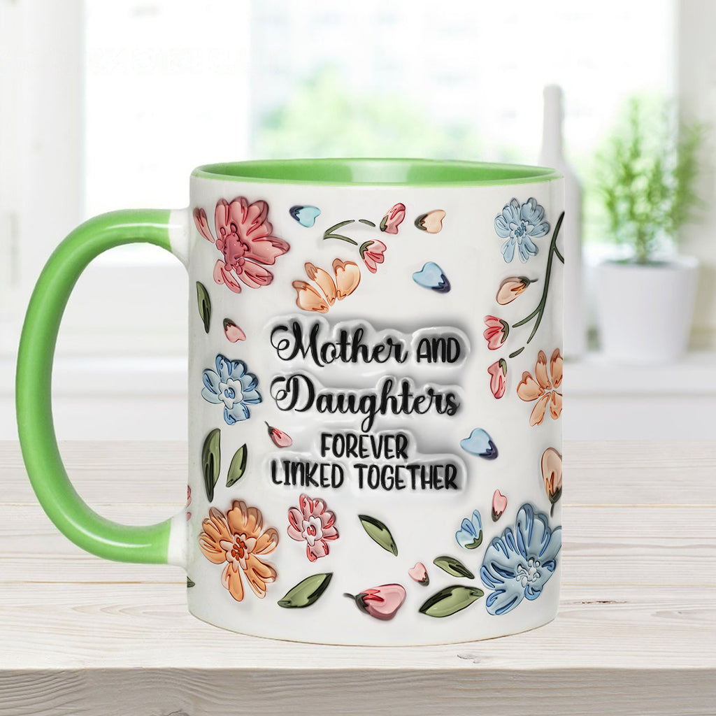 Mother And Daughters Sons Children Forever Linked Together Floral Inflated - Personalized Mother Accent Mug