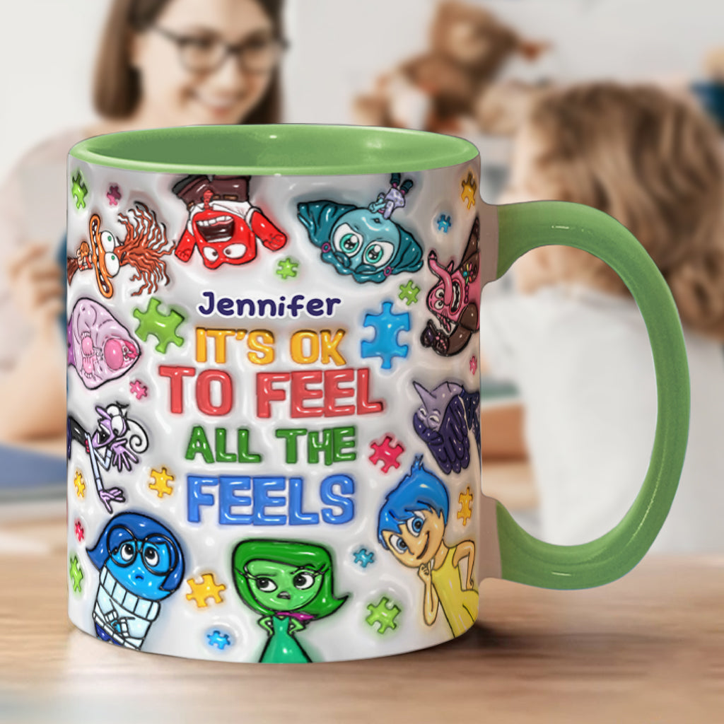 It's Ok To Feel All The Feels - Personalized Autism Awareness Accent Mug