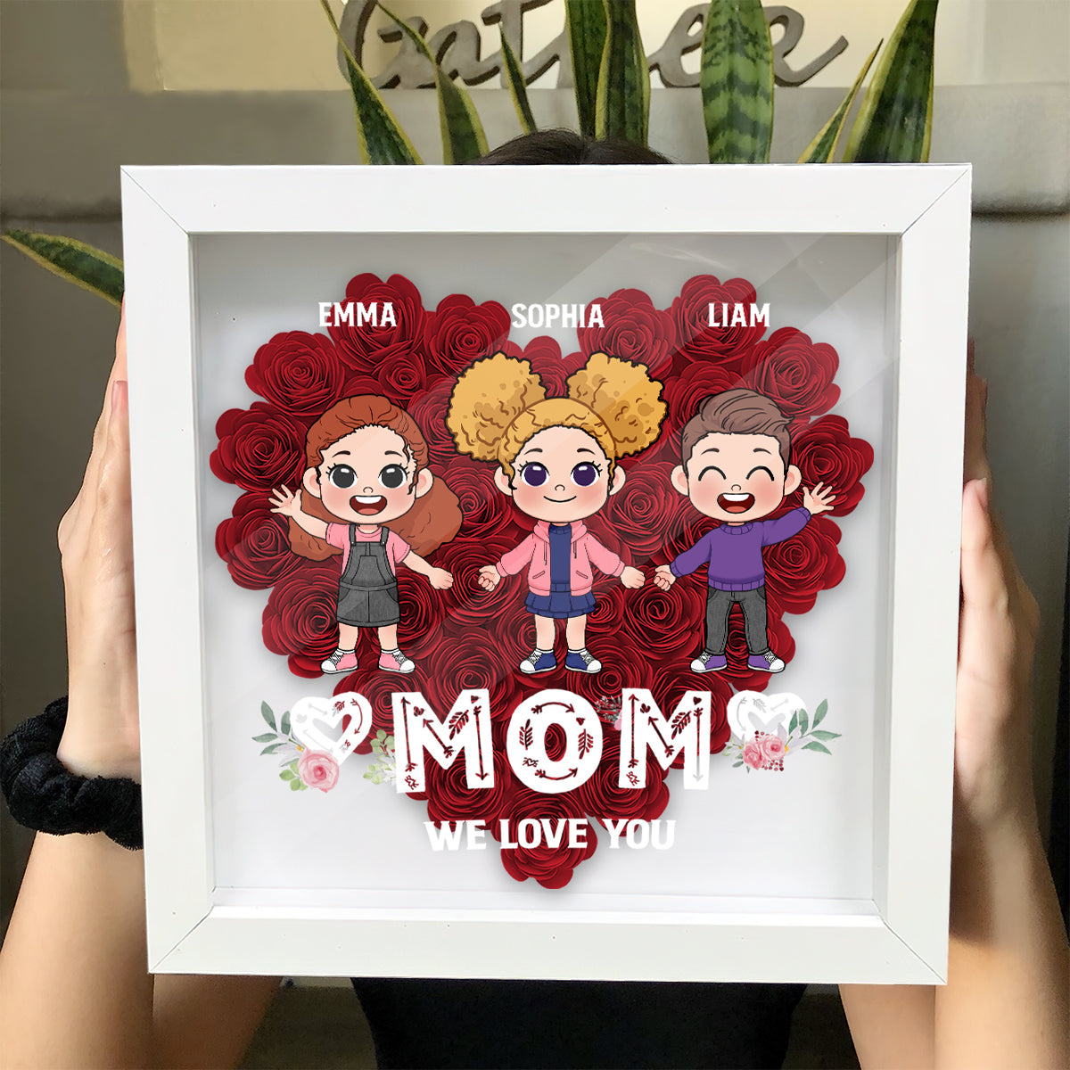 Mom We Love You - Personalized Mother Flower Shadow Box