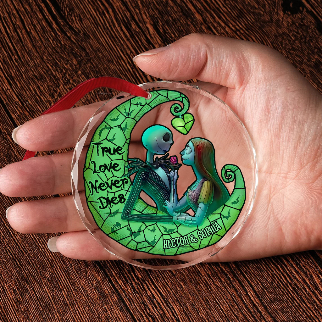 True Love Never Dies - Personalized Nightmare Round Shaped Glass Ornament