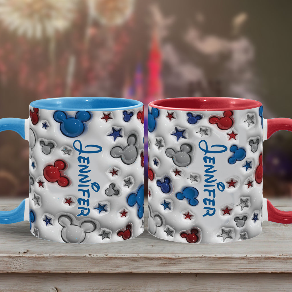 Magical Mouse Ears Blue White Red Star - Personalized Mouse Accent Mug