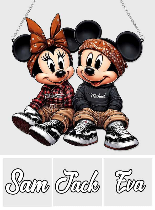 Chicano Mouse Couple - Personalized Mouse Window Hanging Suncatcher Ornament